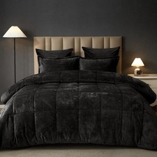 PHF Double-Sided Velvet Comforter Set Queen Size, 5 Piece Soft Queen, Black
