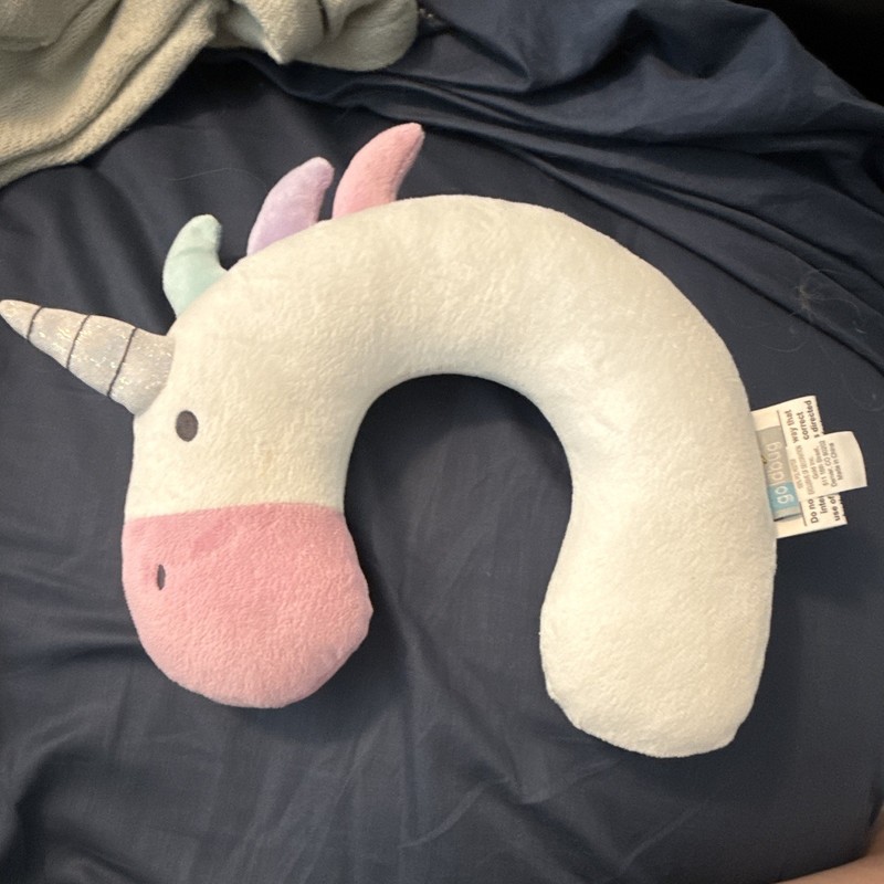 Unicorn Plush U-Shaped Neck Travel Pillow, Standard Foam, White/Pink