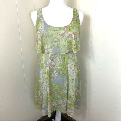 JESSICA SIMPSON Size 4 Lime Green Popover Chiffon Floral Sleeveless Dress Size 4