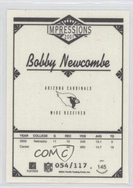 2001 Pacific Impressions /117 Bobby Newcombe #145 Rookie RC - Image 2 of 2