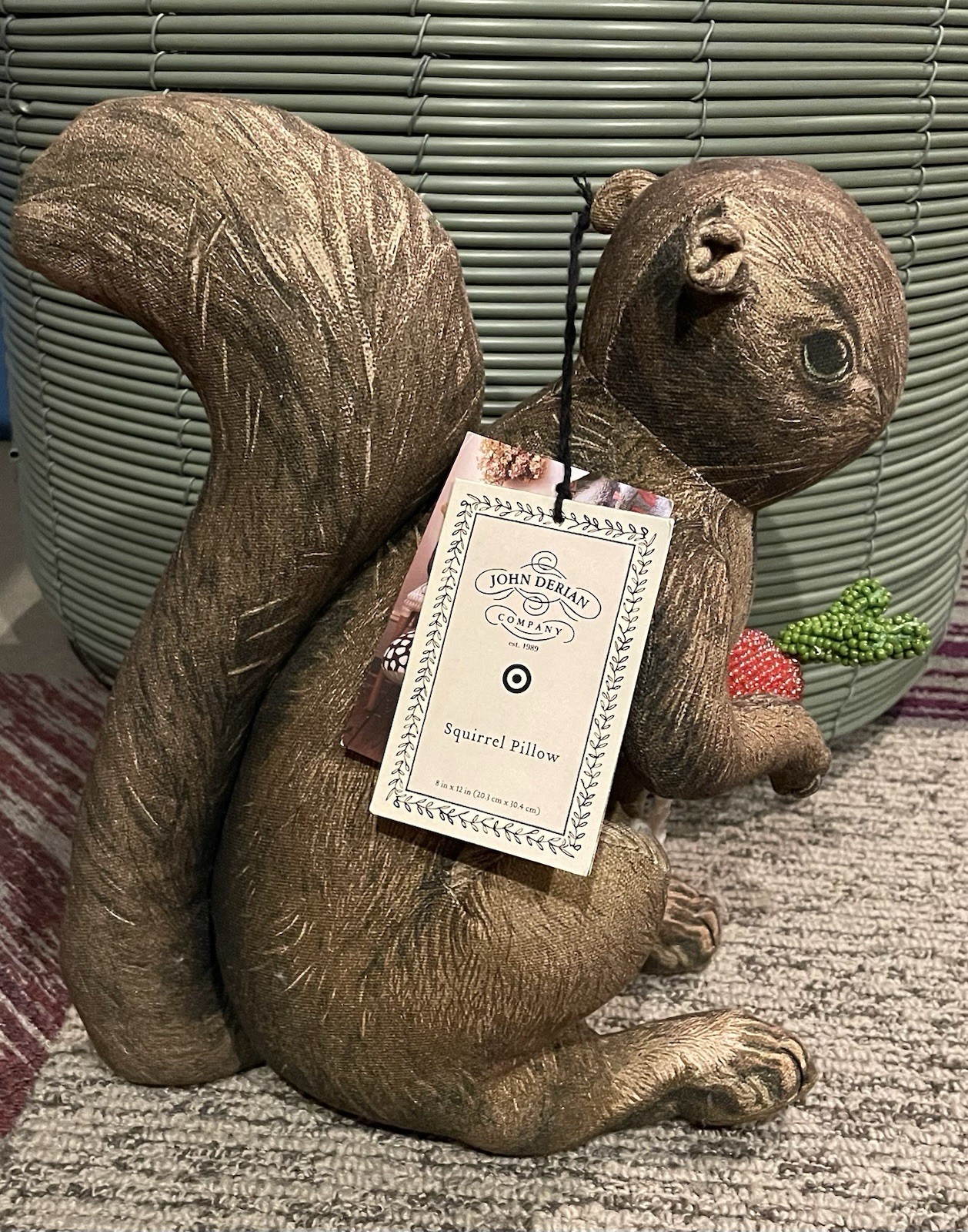 John Derian Target Thanksgiving Plush 11” Squirrel Holding Radish Pillow NEW HTF