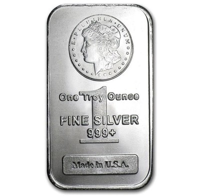 1 TROY OZ .999 FINE SILVER BULLION MORGAN BAR BU + 99.9% 24K GOLD