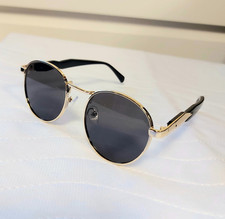 Unisex Sonnenbrille rund goldfarbener Metall/...