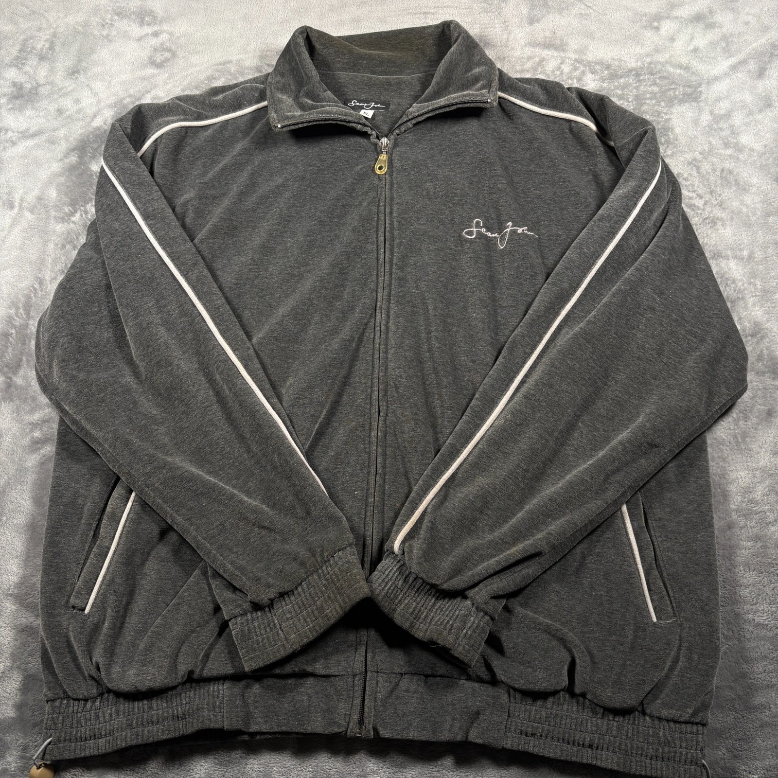 Vintage Sean John Velour Track Jacket Mens XL Gray Hip Hop Warm Up Streetwear