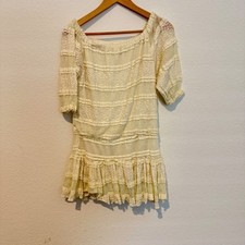 GB Lace Mini Dress Womens Medium Cream Off Shoulder Tiered Boho Ruffle