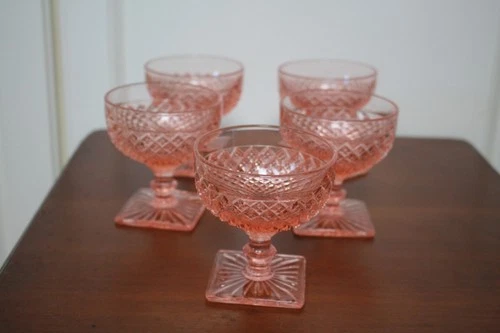 5 Anchor Hocking Miss America Champagne Dessert Sherbet Pink Depression Glass