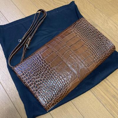 Dries Van Noten Clutch Bag Crocodile Embossed Brown Original