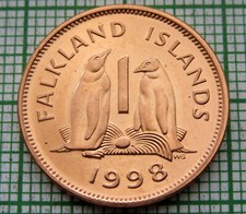 FALKLAND ISLANDS Elizabeth II 1998 PENNY, PENGUINS UNC yes we do combine postage