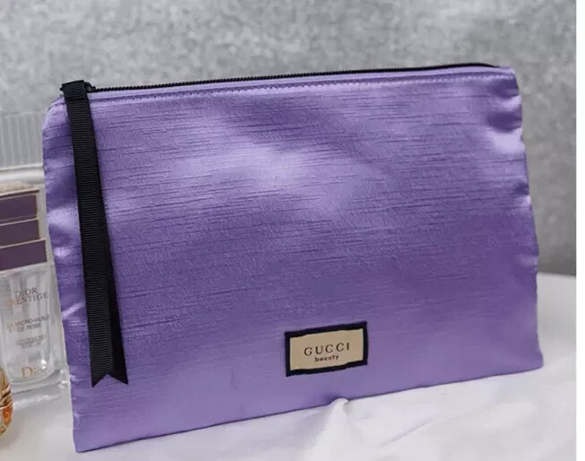 New Gucci Satin Purple Makeup pouch Cosmetic zipper bag
