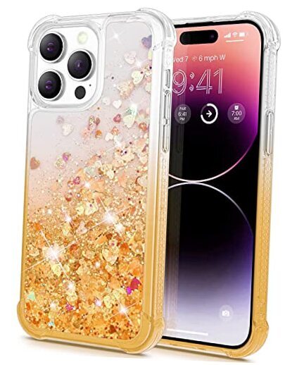 14 Pro Glitter Case Compatible with iPhone 14 Pro 5G, Full Body Glitter Gold