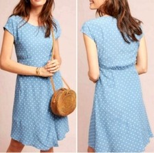 Anthropologie Maeve Morris swing dress in blue with white polka dots women's XS