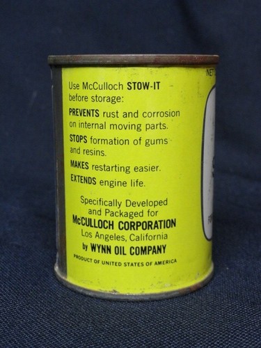 Vintage McCulloch Chainsaw 2 Cycle STOW IT Engine Oil 4 oz Can Full Unopened - Picture 4 of 7