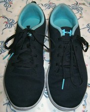 GIRL Sz 6: XLENT BLACK TURQUOISE UNDER ARMOUR SNEAKERS: Worn ONLY BRIEFLY