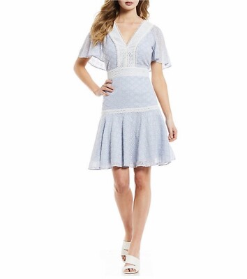 GIANNI BINI Womens Alice Lace Light Blue V Neck Eyelet Drop Waist Dress NWT  Sz 0 | eBay