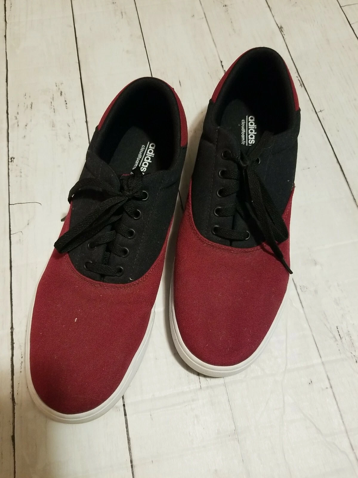 Mocassino letto in schiuma Adidas Neo Cloud da uomo tela rosso nero taglia 12