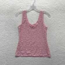 90s Y2K Vintage Camisole Tank Top Large Pink Lace Coquette Fairy Whimsigoth