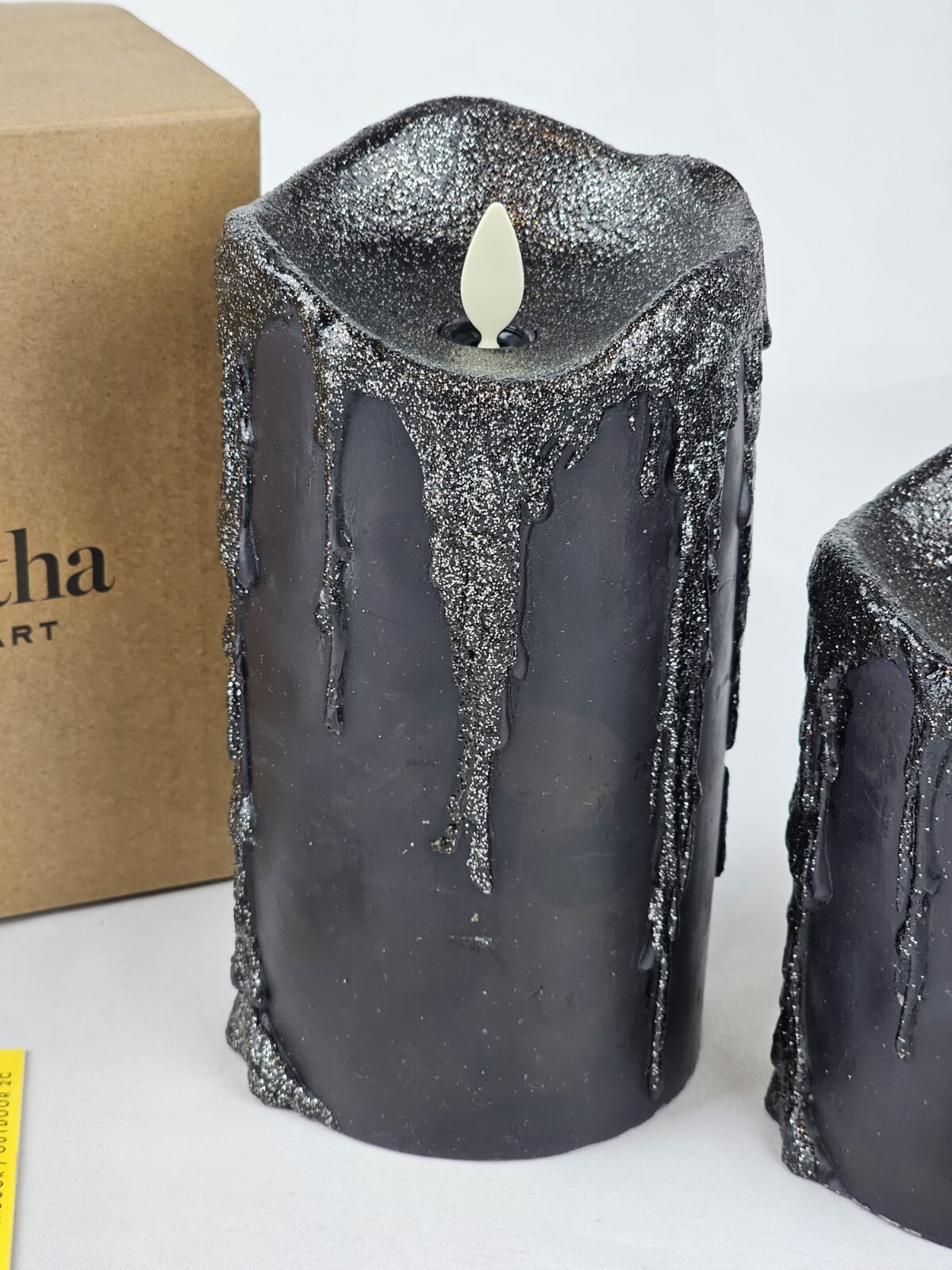 New 2 LUMINARA Martha Stewart Flameless Pillar Candles Glitter Wax