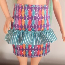 Barbie Doll Clothes. Fashionista Colourful Sparkle Skirt with Blue Ruffle. Fab!