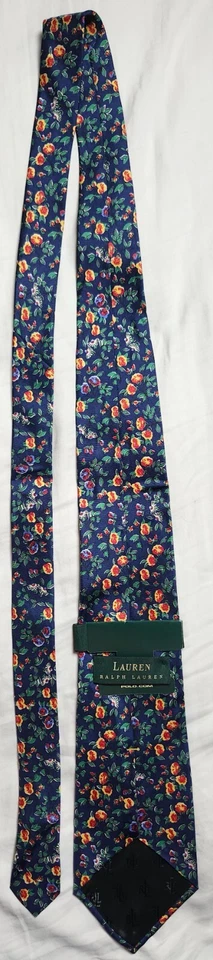 Lauren Ralph Lauren Men's Floral Tie Vivid Blue Made In USA 100% Silk - Image 2 of 4