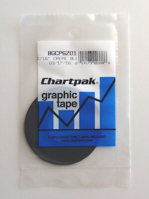 Chartpak Graphic Art Tape, Black Crepe Finish, 1/16'' x 648''(BGCP6201)-PK/3 Rolls