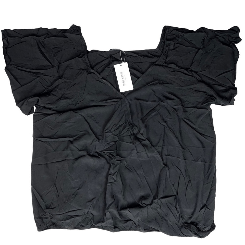 Bloomchic Black V-Neck Ruffles Wrap Blouse Size 28 New With Tags