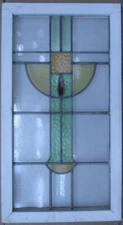 OLD ENGLISH LEADED STAINED GLASS WINDOW GEOMETRIC ABSTRACT 35 1/2" x 19 1/2"