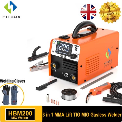 HITBOX 3IN1 200A MIG WELDER 220V ARC DC GAS GASLESS IGBT TIG MIG
