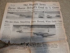 1950 Slo-mo-shun IV wins Detroit GOLD Cup clippings, unlimited hydroplanes
