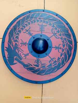 Christmas 22''wooden Viking shield Norse Compass Cosplay engraved item designer