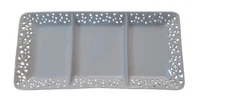Dynamics 3 Divider Dish/Tray Porcelain Latticed Edge 12 Inch Long