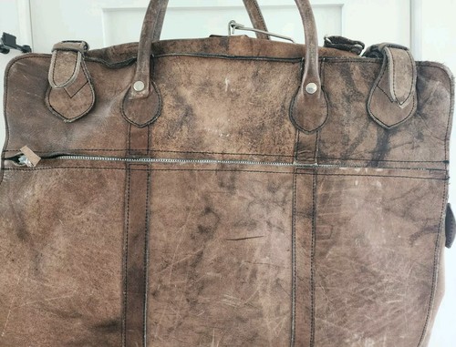 Vintage Leather Garment Bag - Rugged Mad Men MCM Classic Buckles Hipster - Picture 7 of 11