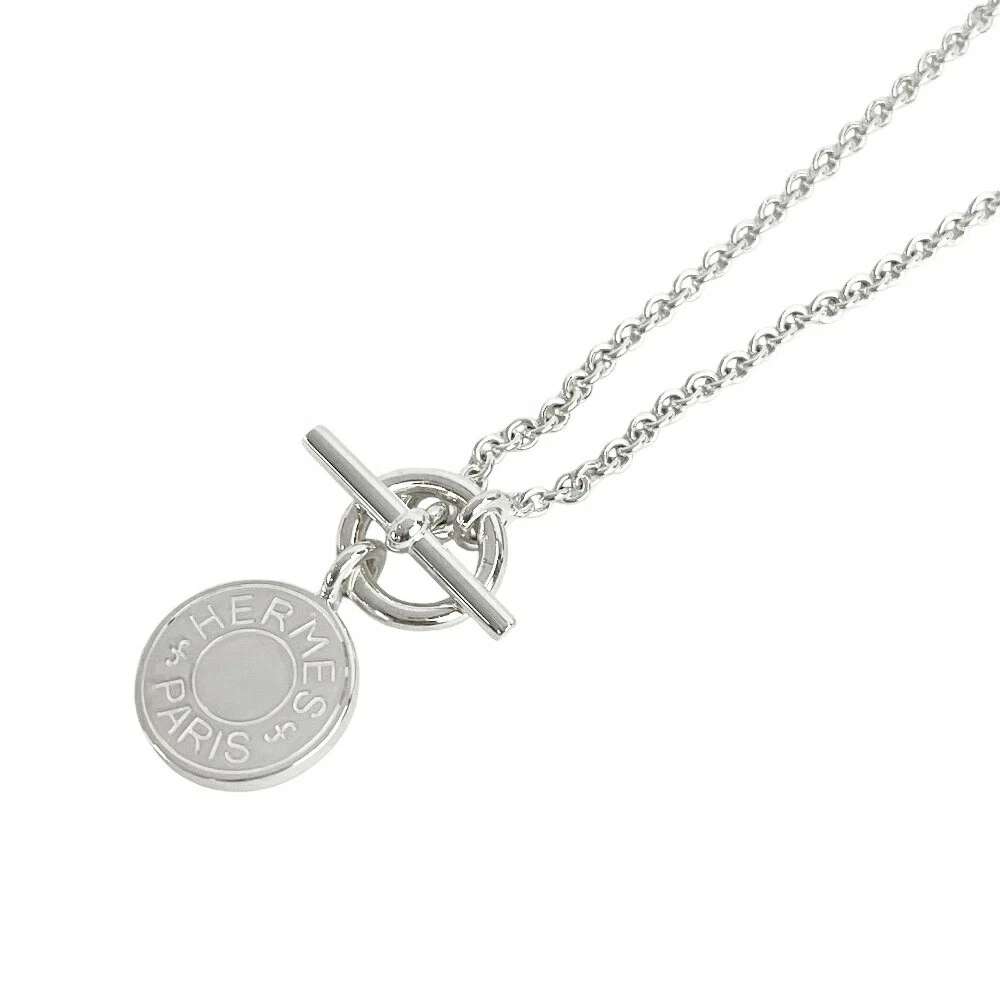 HERMÈS Collana HERMES amuleto tondo a levetta 16" argento 925 originale con scatola #5967