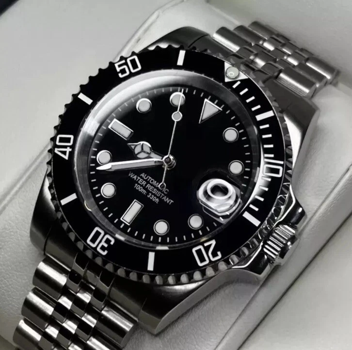 Custom Black 40mm Sub Style Dive Mod Watch Jubilee w/ NH35 Automatic