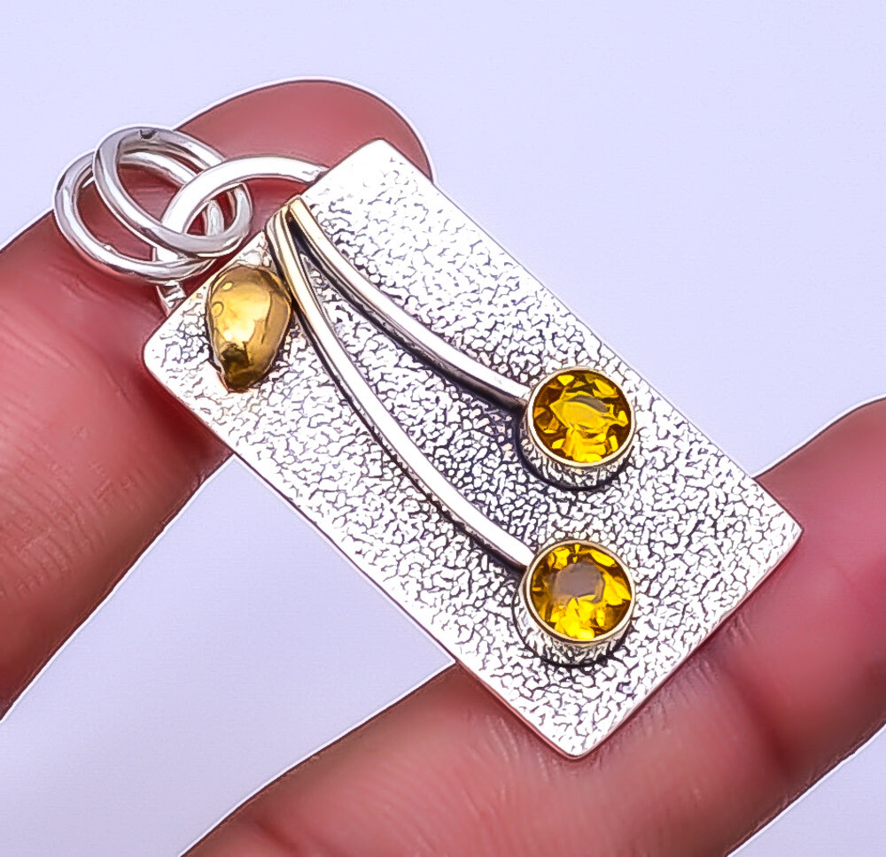Citrine Sterling Silver Pendant Valentine Gift 1.76 Inches