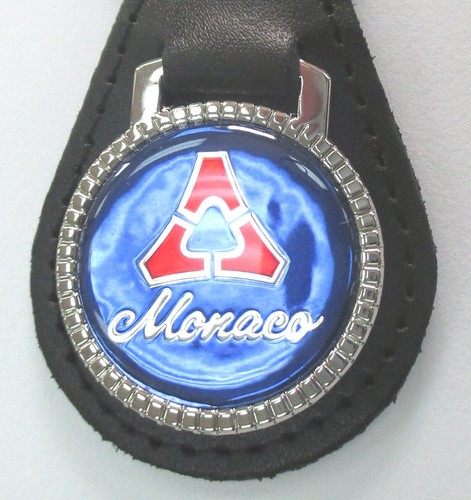 Blue Dodge MONACO Red Fratzog Leather Chrome Key Ring 1965 1966 1967 1968 1969 - Picture 2 of 4