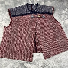 Vintage Handmade Navy Red Wool Button Front Vest Art To Wear