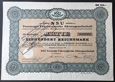 NSU-Neckarsulm, Vereinigte Fahrzeugwerke Aktiengesellschaft, Aktie-RM 100,-