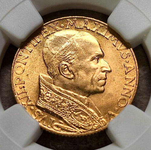 1943 V Vatican Gold 100 Lire - MS66 - NGC - Rare In Higher Grades - Picture 3 of 5