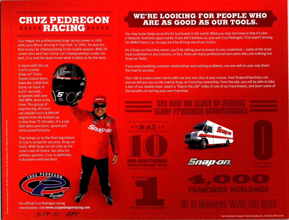 Cruz Pedregon 手工签名 8.5 x 11 卡片 2012 年 NHRA 有趣汽车丰田 Solara  — 第 2/2 张图片