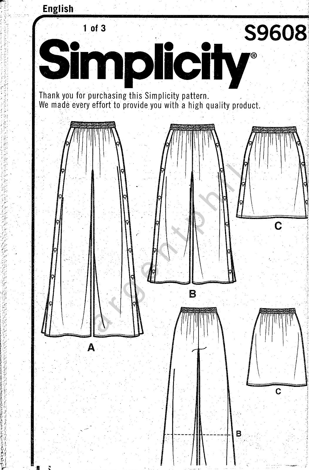 Simplicity 9608 Misses' Wide Leg Pant Palazzo Culotte Skirt Button Sew ...