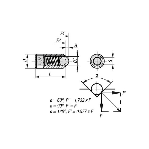 Federnde Druckstücke mit ISK u. Kugel M12 Stahl brüniert-verstärkte Federkraft - Picture 2 of 2