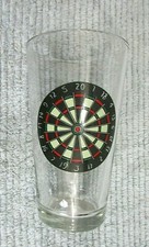 Old Round Dart Board Image on Vintage 1980's Clear Heavy 6" Beer Glass FREE S/H