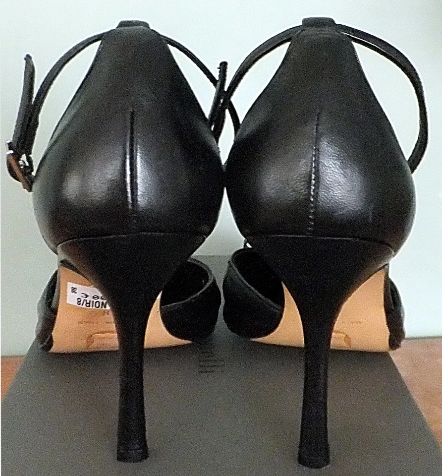 ESCARPINS BY MINELLI *CUIR NOIR *NOEUD *10 CM *38 *ART. NEUF *  - Photo 2/3