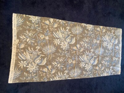 Zoffany ''Java'' Choc/Blue Upholstery Fabric Remnant 100% Linen 54'' x 26''