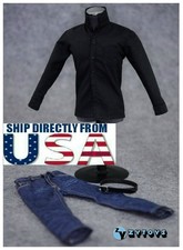 1/6 Black Shirt Jeans Belt Set For 12" Hot Toys Coomodel Male Action Figure USA
