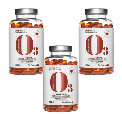 3 Stück BioSalma Omega-3 Lachsöl 1000 mg - Herz & Gehirn Gesundheit, 180...