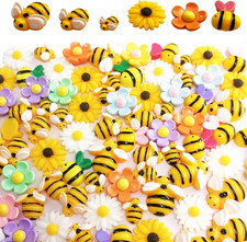 100 Pcs Tiny Craft Bees Flowers Sets,Tiny Resin Bumble Bee Flowers Ornaments for