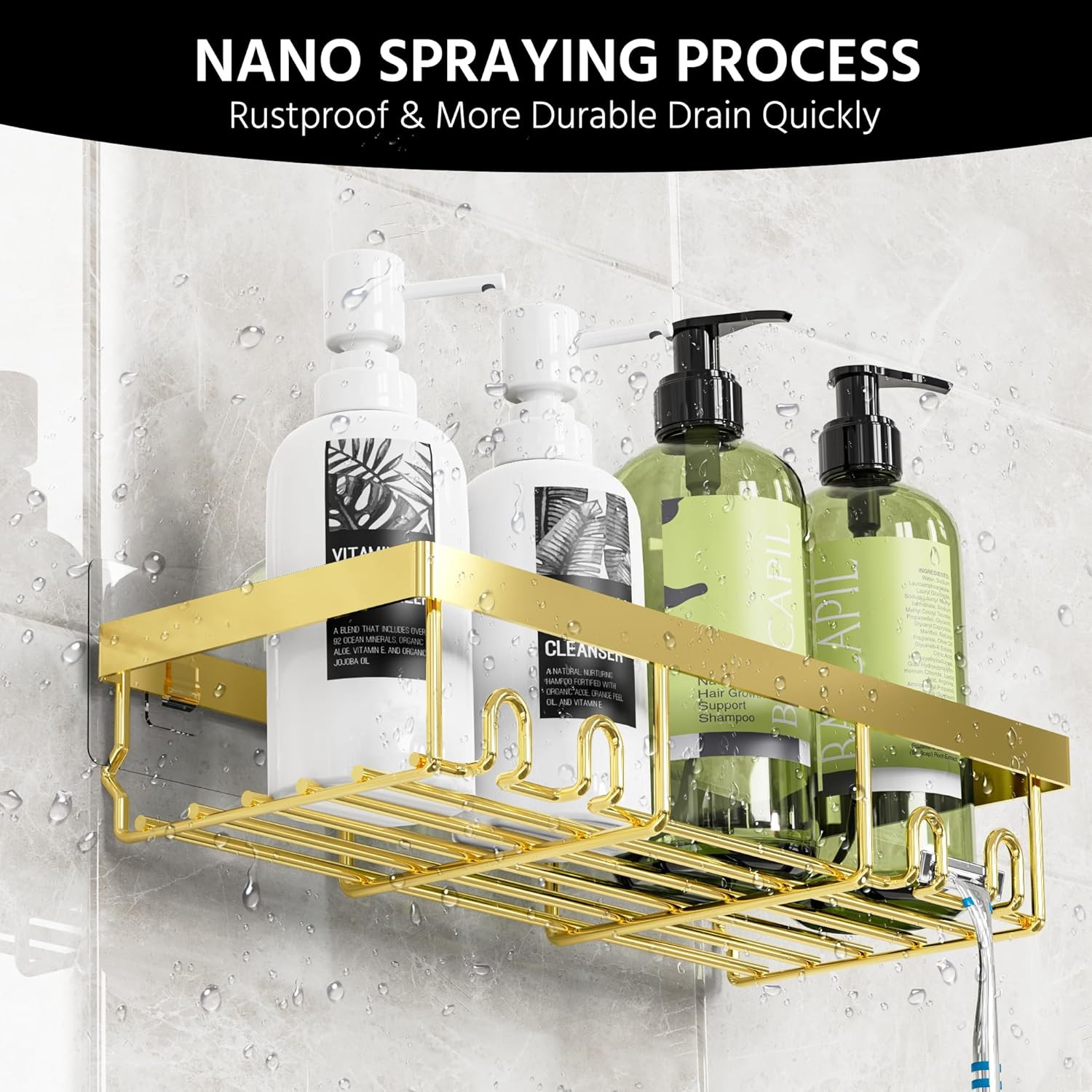 3-Pack Shower Caddy Basket Shelf with Soap Holder, No Drilling Traceless Adhesiv