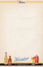 Vintage, YUENGLING'S BEER, POTTSVILLE, PA., MENU PAPER (10 x 6-1/2 Inches)