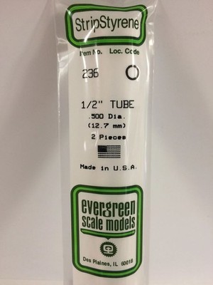Evergreen 236 Plasticcart Tube Ø 12,7mm (2) Polystyrene Rundröhre weiß Modellbau